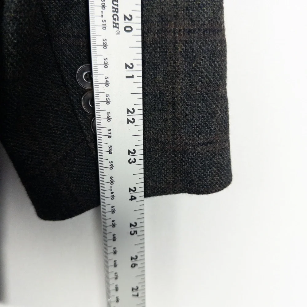 Jos A Bank 1905 Wool Blazer Mens 42R Green Windowpane Plaid Elbow Patch Heritage